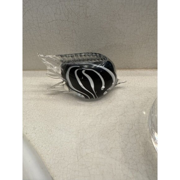 Art Glass Hand Blown Black & White Striped Angel Fish 4x3” VTG‎ - Picture 2 of 2